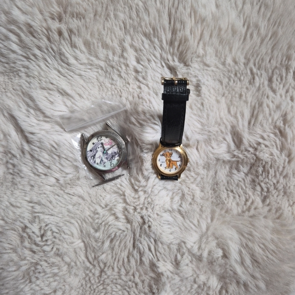 Vintage Disney Simba Watch Modern Ariel Watch Face Silver Tone Gold Tone Charact